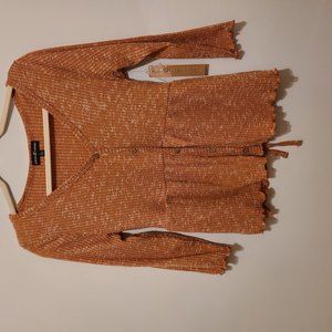 ALMOST FAMOUS ORANGE BUTTON DOWN BABYDOLL TOP L